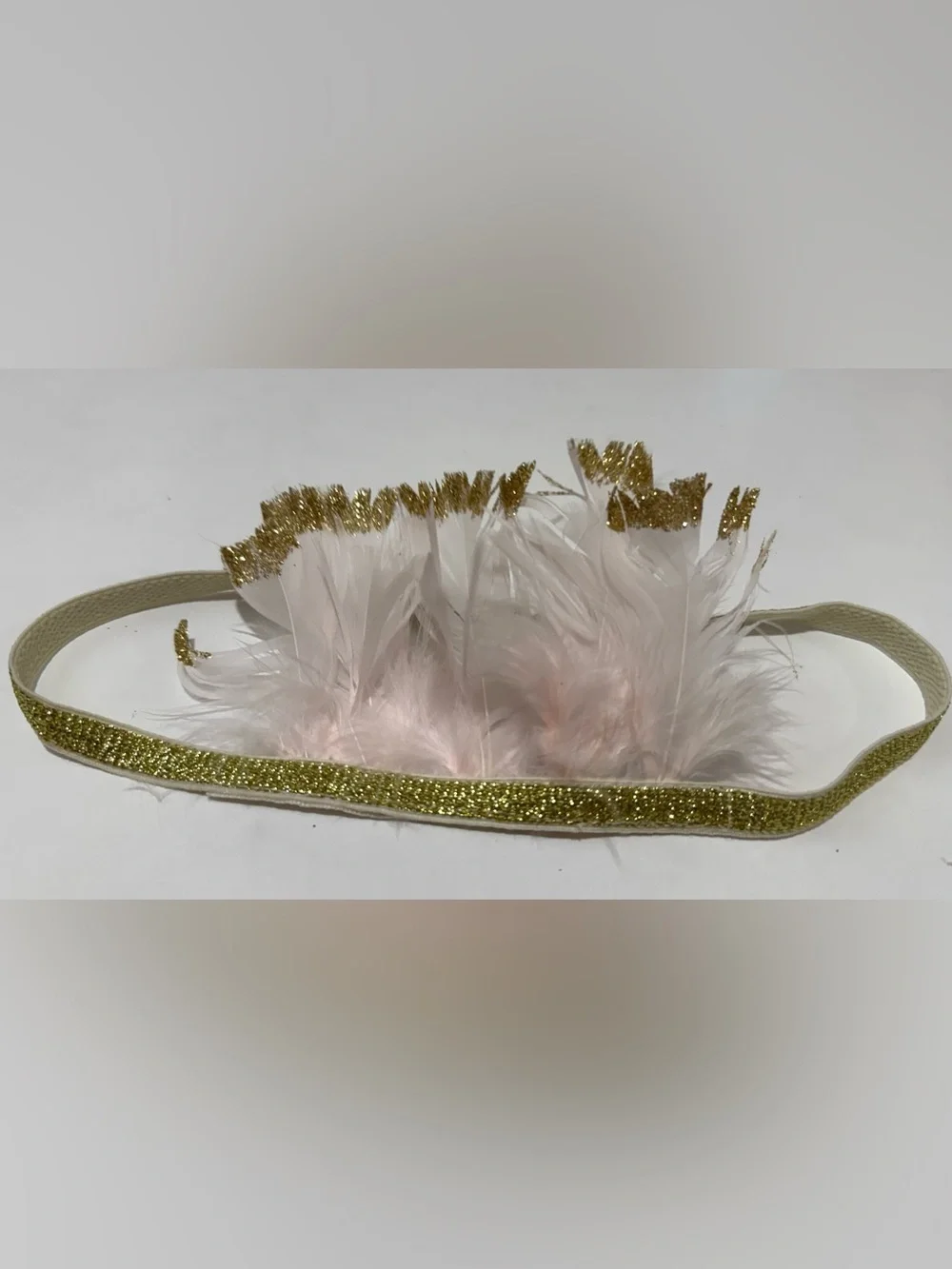 Gold-Trim Pink Feather Headband for Kids